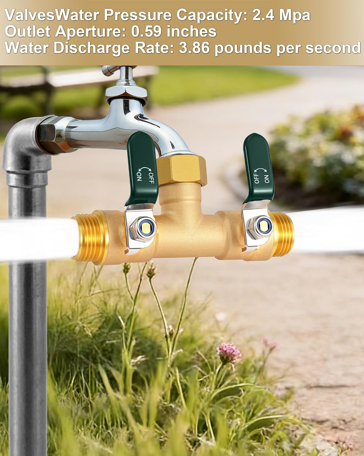 Garden Hose Splitter 3 Way, Heavy Duty Solid Brass Hose Splitter with Shutoff Valves, Water Spigot Splitter With 304 Stainless Steel Handle, Full Flow Outdoor Faucet Splitter, 3/4" GHT Thread