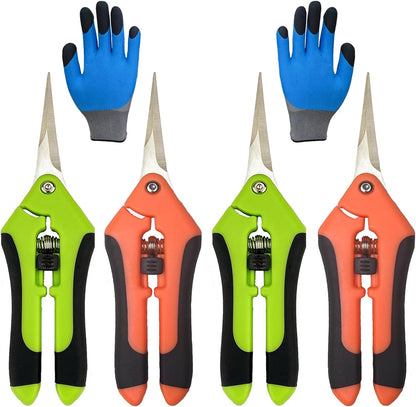 5 Pack Pruning Shears, Garden Shears with Gardening gloves, Garden Clippers Handheld, Straight Stainless Steel Garden Snips, Gardening Shears, Garden Scissors, Pruners for Gardening