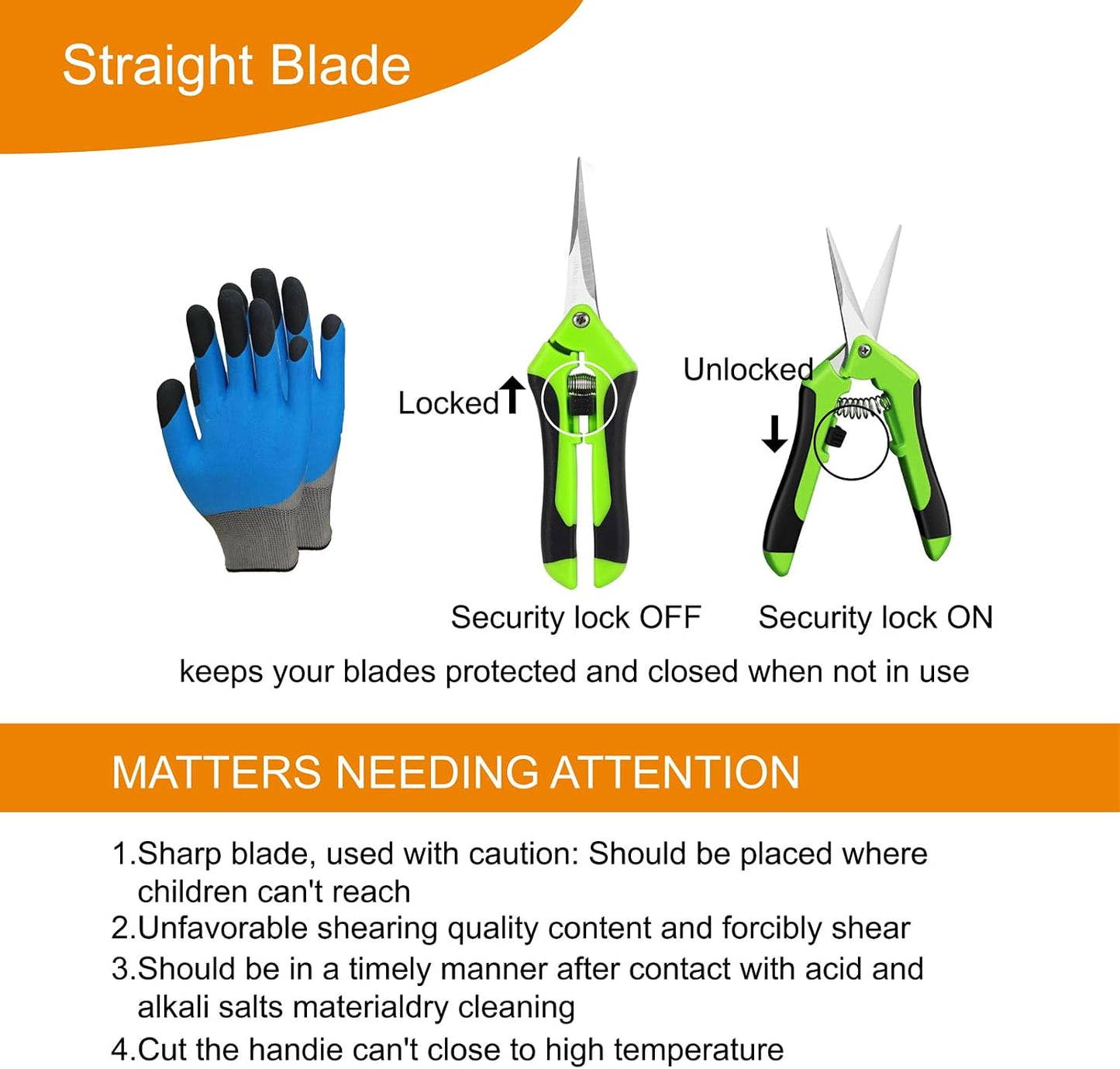 5 Pack Pruning Shears, Garden Shears with Gardening gloves, Garden Clippers Handheld, Straight Stainless Steel Garden Snips, Gardening Shears, Garden Scissors, Pruners for Gardening