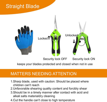 5 Pack Pruning Shears, Garden Shears with Gardening gloves, Garden Clippers Handheld, Straight Stainless Steel Garden Snips, Gardening Shears, Garden Scissors, Pruners for Gardening
