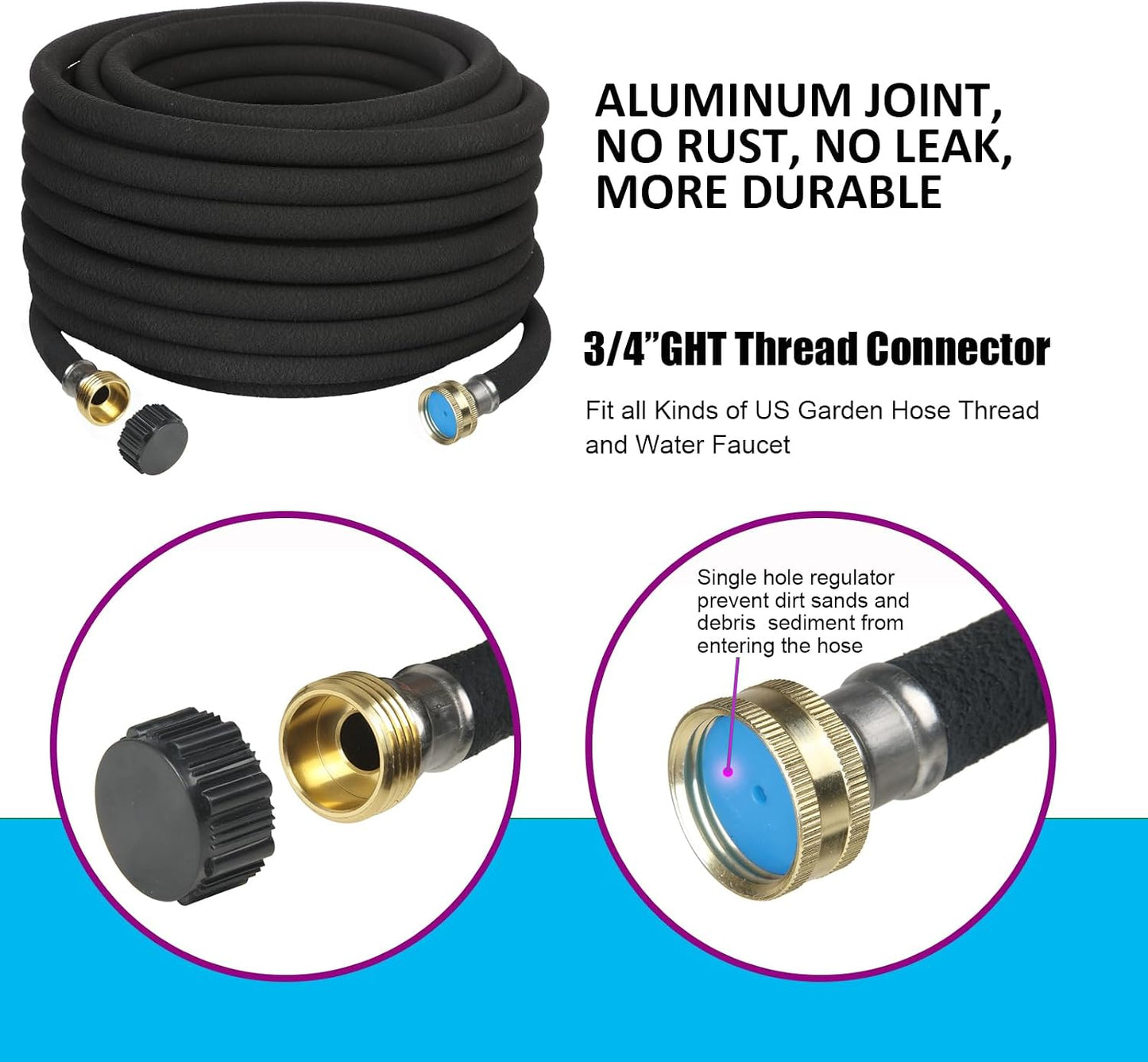 Soaker Hose 5/8" 75FT 1 Pack Garden Drip Hoses Aluminum Couplings