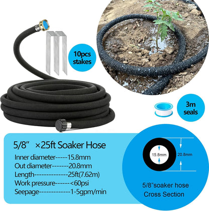 Soaker Hose 5/8" 75FT 1 Pack Garden Drip Hoses Aluminum Couplings