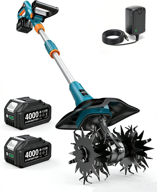 Cordless Tiller Cultivator, 20V Electric Tiller for Gardening