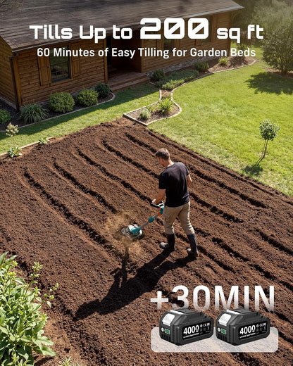 Cordless Tiller Cultivator, 20V Electric Tiller for Gardening