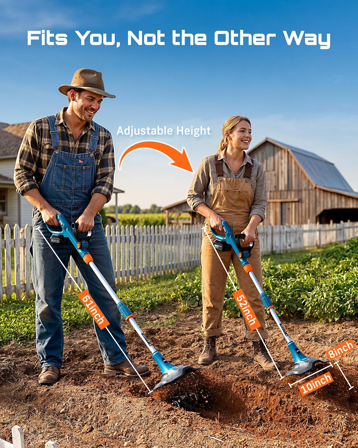 Cordless Tiller Cultivator, 20V Electric Tiller for Gardening