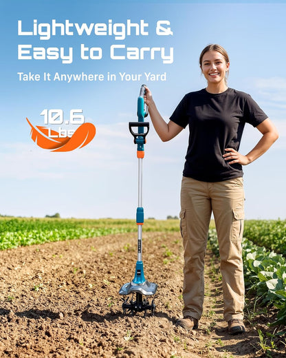 Cordless Tiller Cultivator, 20V Electric Tiller for Gardening
