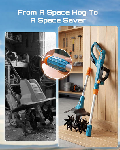Cordless Tiller Cultivator, 20V Electric Tiller for Gardening