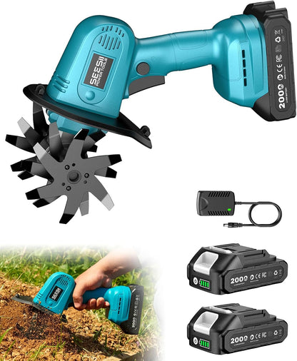 Cordless Tiller Cultivator, 20V Electric Tiller for Gardening