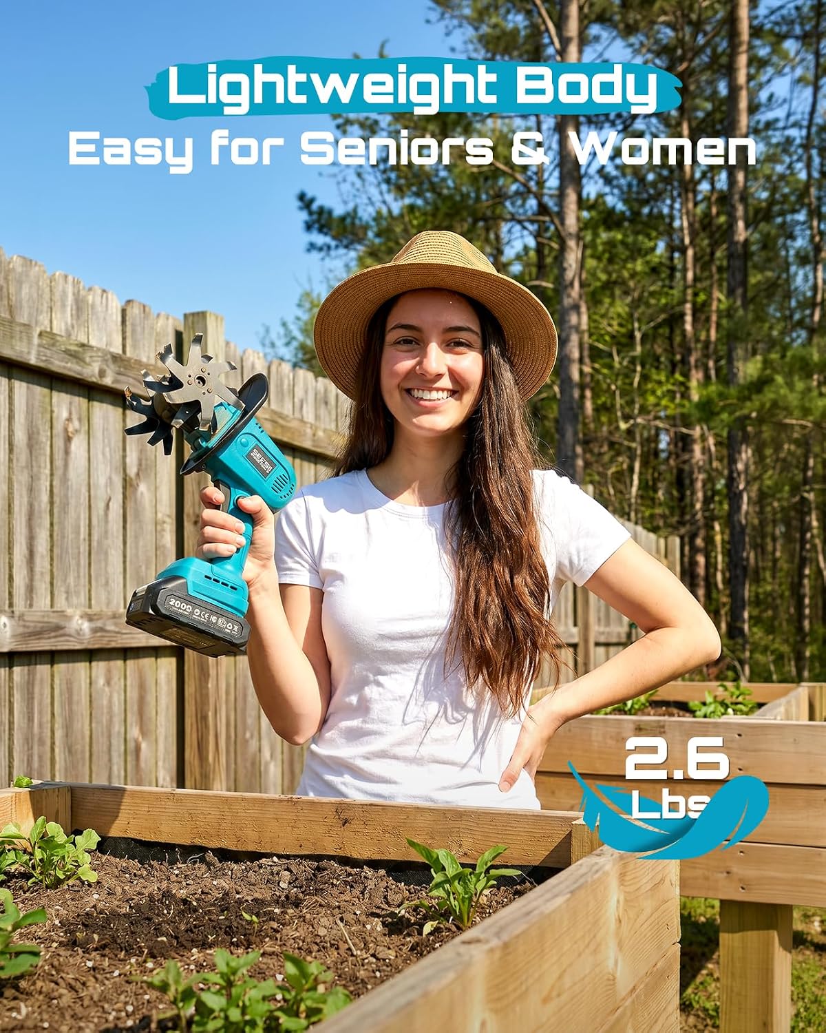 Cordless Tiller Cultivator, 20V Electric Tiller for Gardening