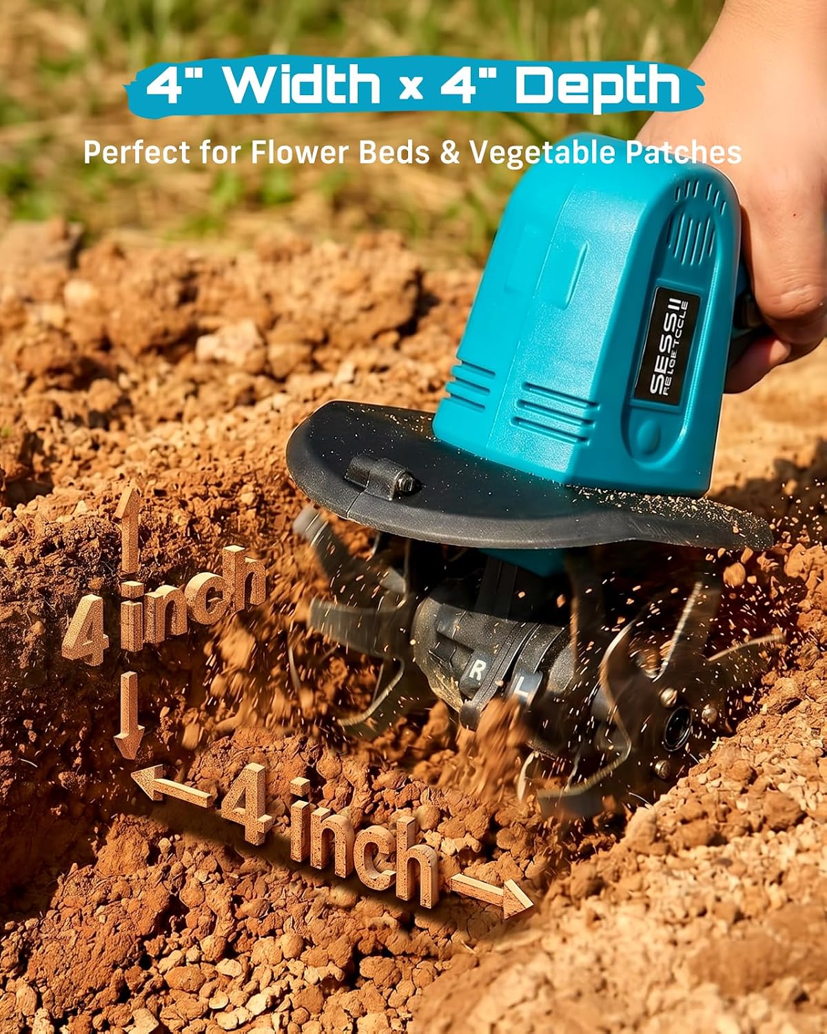 Cordless Tiller Cultivator, 20V Electric Tiller for Gardening