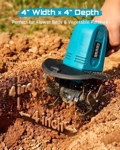 Cordless Tiller Cultivator, 20V Electric Tiller for Gardening