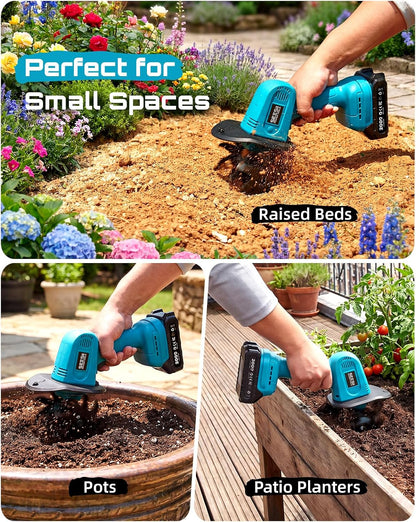 Cordless Tiller Cultivator, 20V Electric Tiller for Gardening