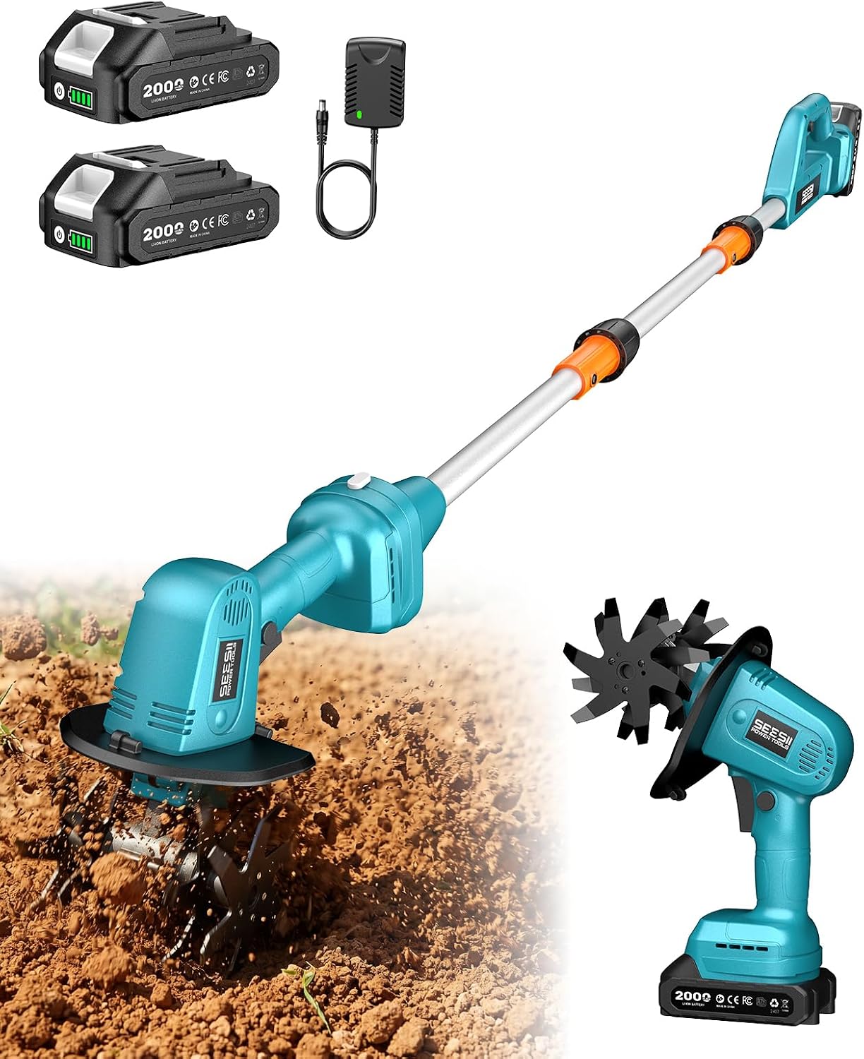 Cordless Tiller Cultivator, 20V Electric Tiller for Gardening
