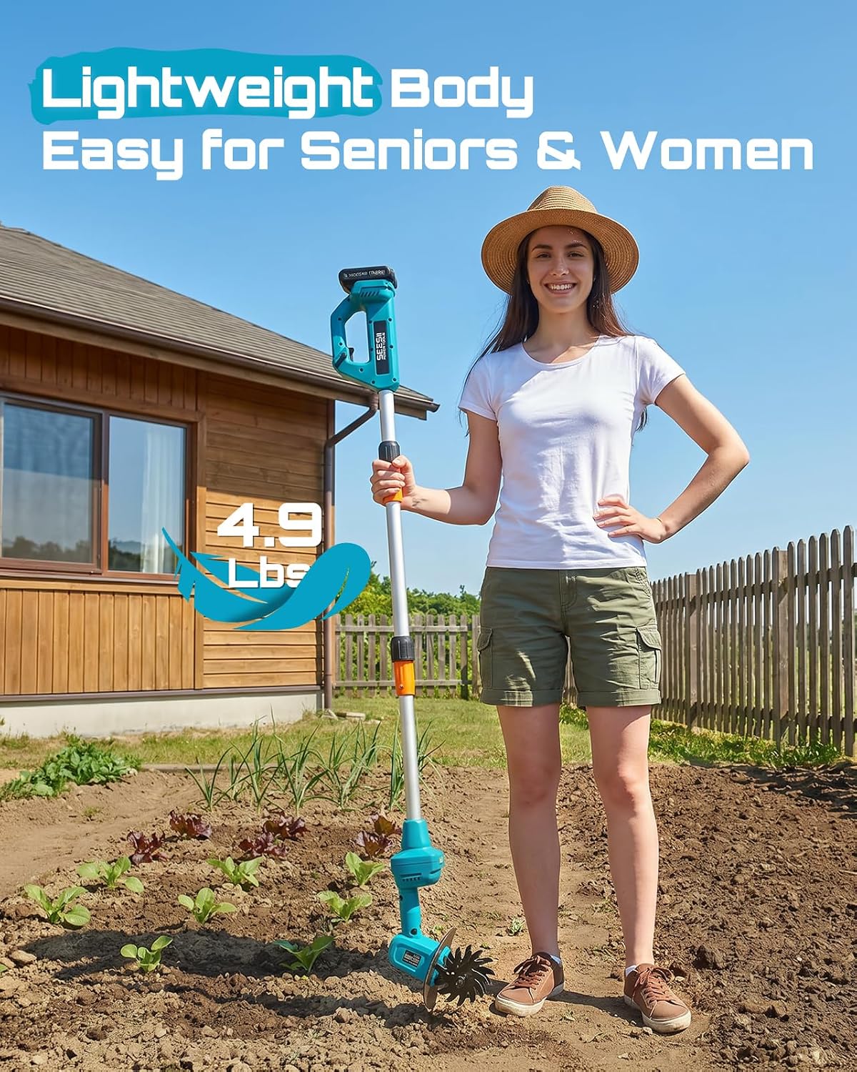 Cordless Tiller Cultivator, 20V Electric Tiller for Gardening