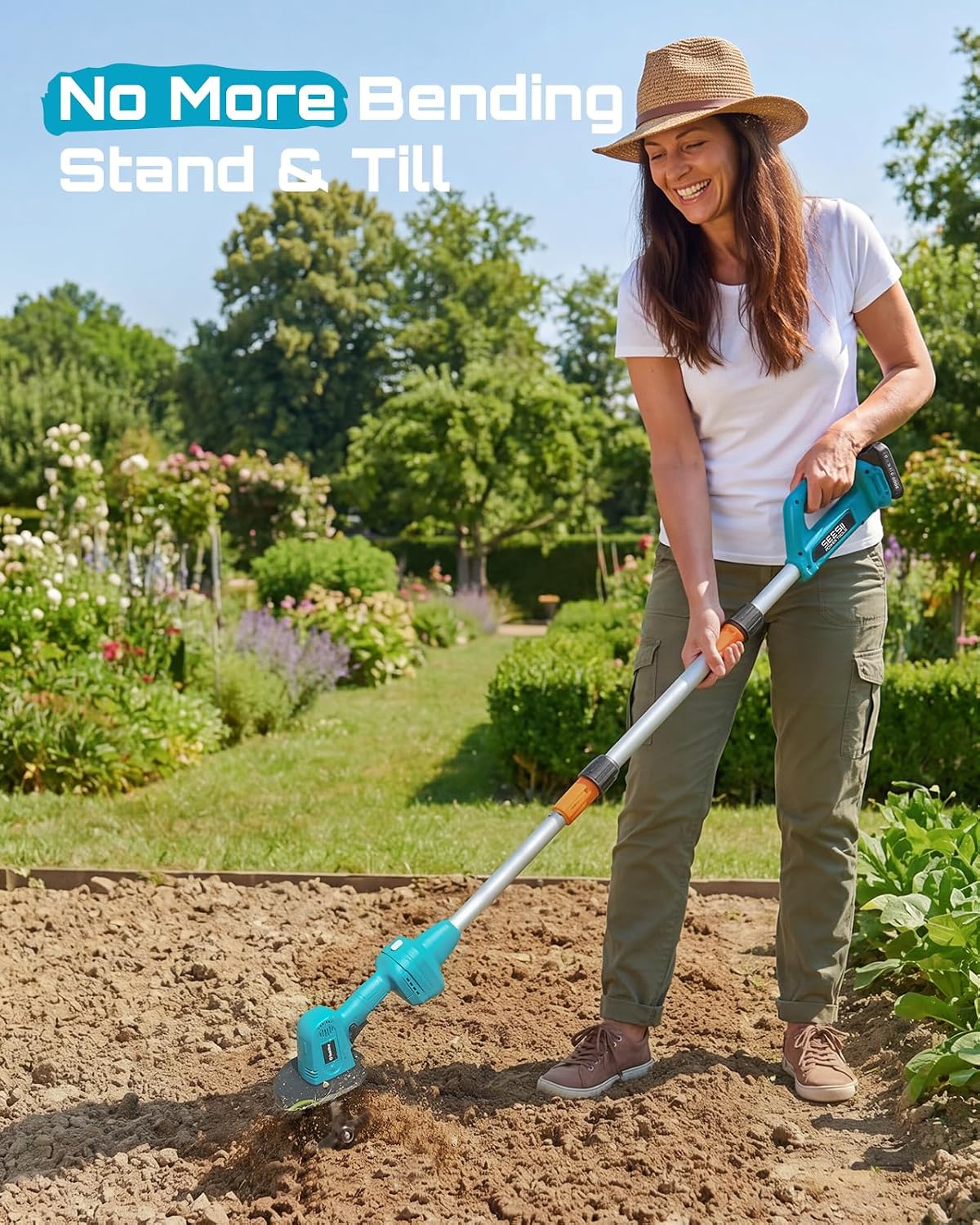 Cordless Tiller Cultivator, 20V Electric Tiller for Gardening