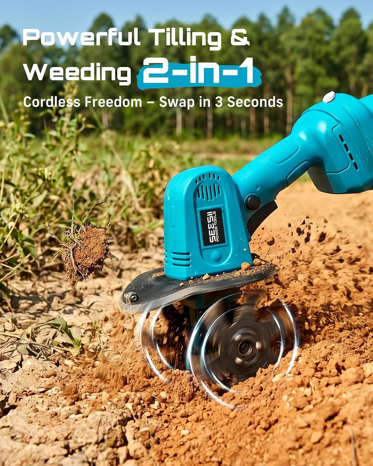 Cordless Tiller Cultivator, 20V Electric Tiller for Gardening