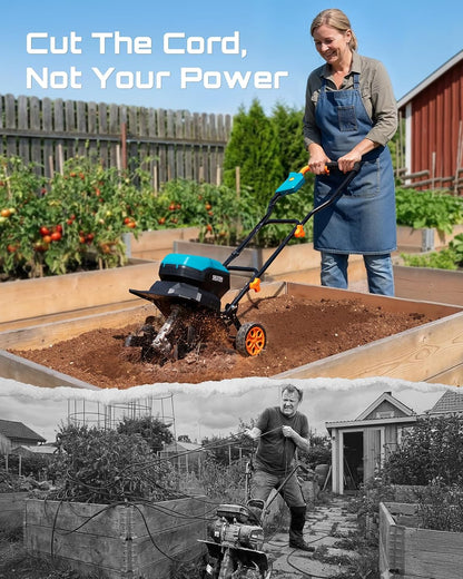 Cordless Tiller Cultivator, 20V Electric Tiller for Gardening