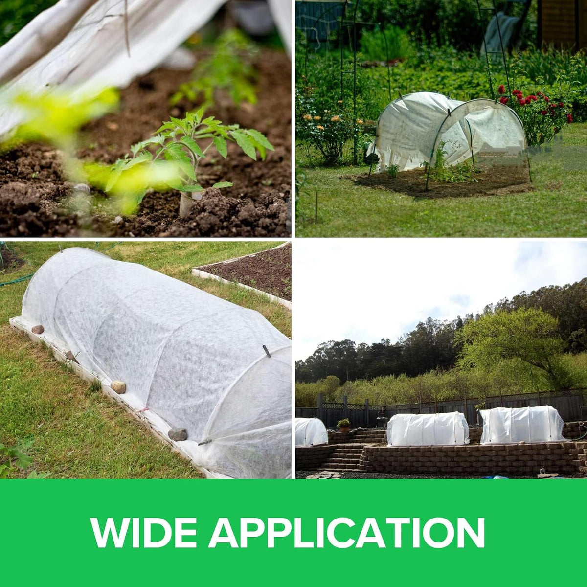 Greenhouse Hoops Grow Tunnel 6 Sets of 8FT Long Garden Hoops with Plant Covers Freeze Protection Kit 10Ft x 30Ft Floating Row Cover