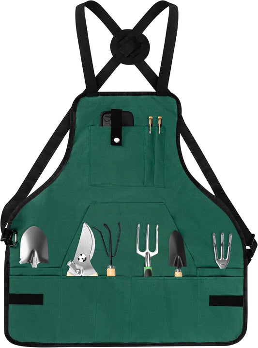 Gardening Apron, Garden Apron for Women with Pockets, Waterproof 600D Heavy Duty Cross Back Work Tool Aprons for Men Gardeners Painting