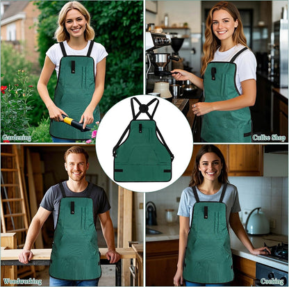Gardening Apron, Garden Apron for Women with Pockets, Waterproof 600D Heavy Duty Cross Back Work Tool Aprons for Men Gardeners Painting
