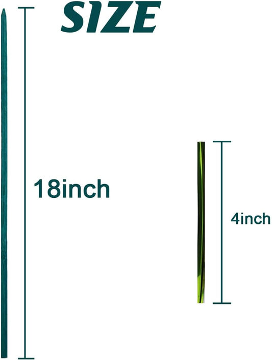 100PCS 18" Plant Sticks Support with 100PCS Green Garden Ties, Green Bamboo Sticks, Garden Wood Plant Stakes, Floral/Orchid/Tomato Wooden Stakes Plant Support Stakes Wooden