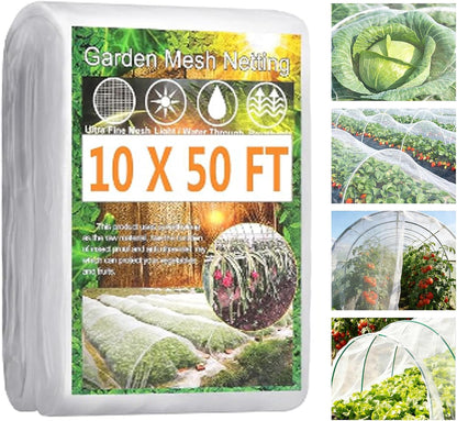 Garden Netting Pest Barrier, 10 X 50FT Insect Netting for Garden Raised Beds, Garden Mesh Netting Bug Netting Row Cover for Vegetables, Fruit Trees, Blueberry Bushes