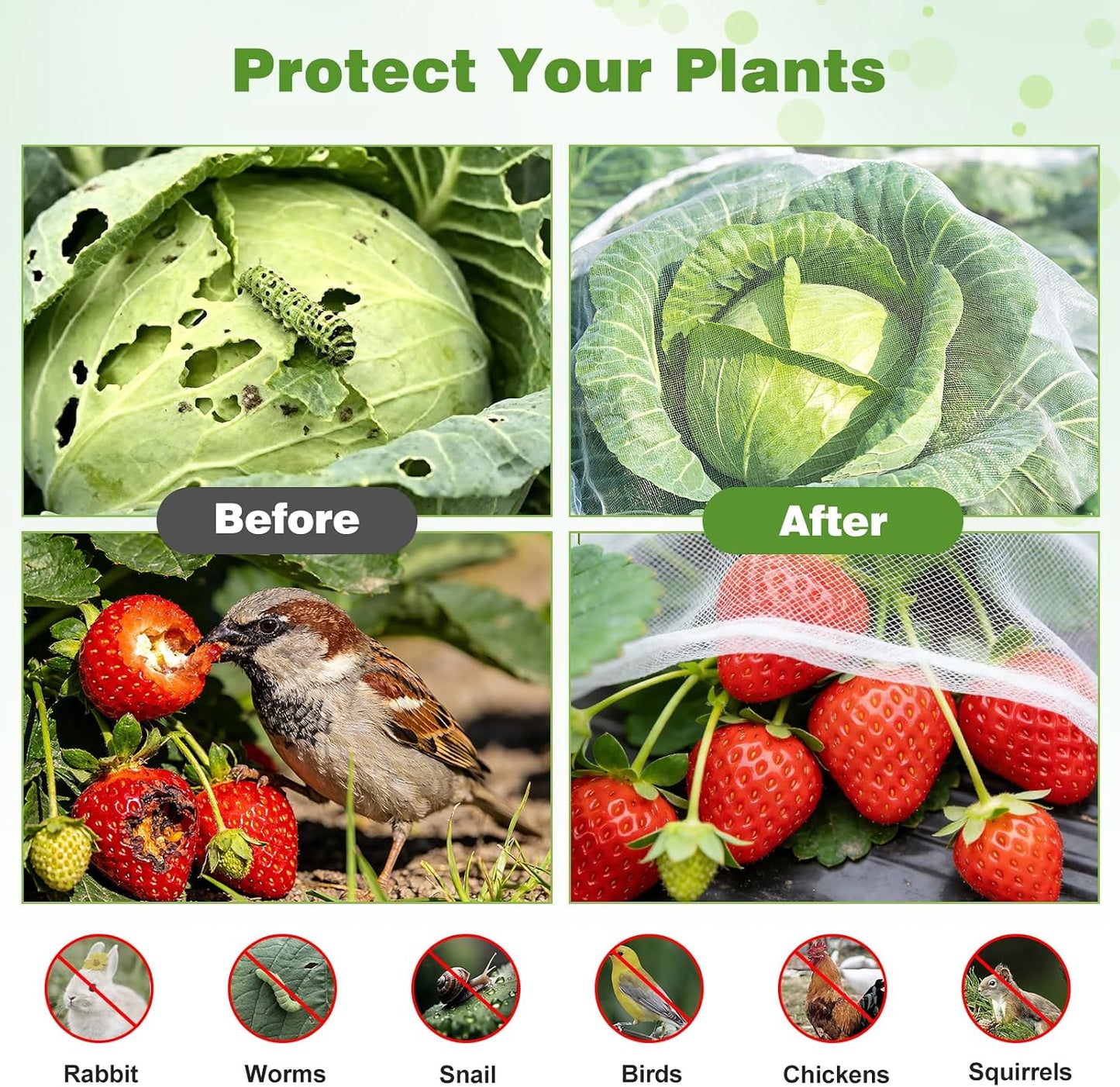 Garden Netting Pest Barrier, 10 X 50FT Insect Netting for Garden Raised Beds, Garden Mesh Netting Bug Netting Row Cover for Vegetables, Fruit Trees, Blueberry Bushes