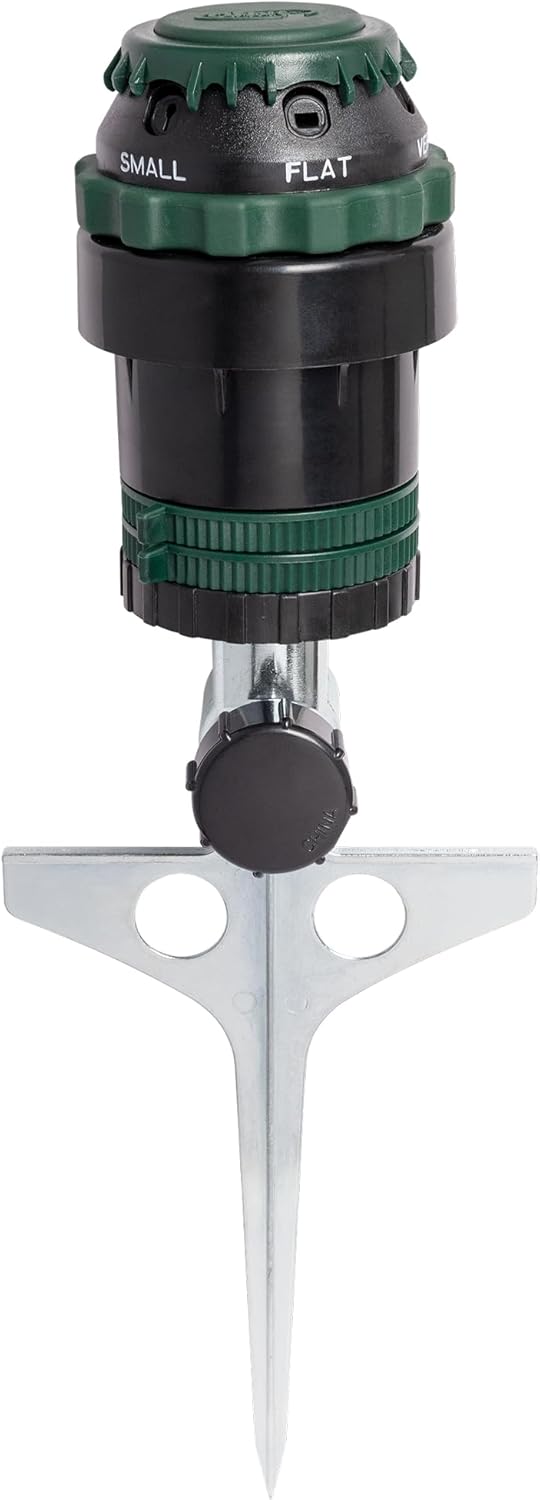 H2O-Six Gear-Drive Sprinkler on Metal T-Spike - Customizable Lawn Watering Coverage - Multi-Pattern Rotating Head with Adjustable Spray Range - Durable Outdoor Yard Irrigation Sprinkler - 58573