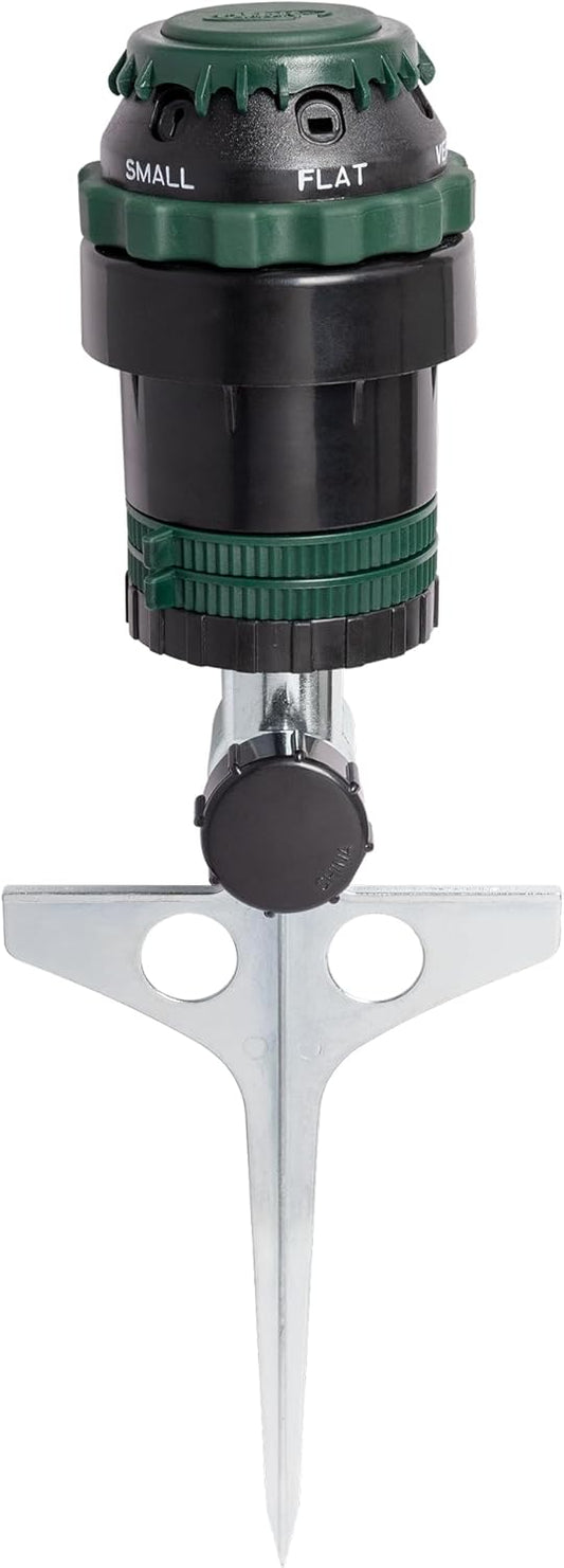 H2O-Six Gear-Drive Sprinkler on Metal T-Spike - Customizable Lawn Watering Coverage - Multi-Pattern Rotating Head with Adjustable Spray Range - Durable Outdoor Yard Irrigation Sprinkler - 58573