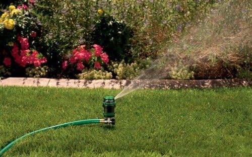 H2O-Six Gear-Drive Sprinkler on Metal T-Spike - Customizable Lawn Watering Coverage - Multi-Pattern Rotating Head with Adjustable Spray Range - Durable Outdoor Yard Irrigation Sprinkler - 58573
