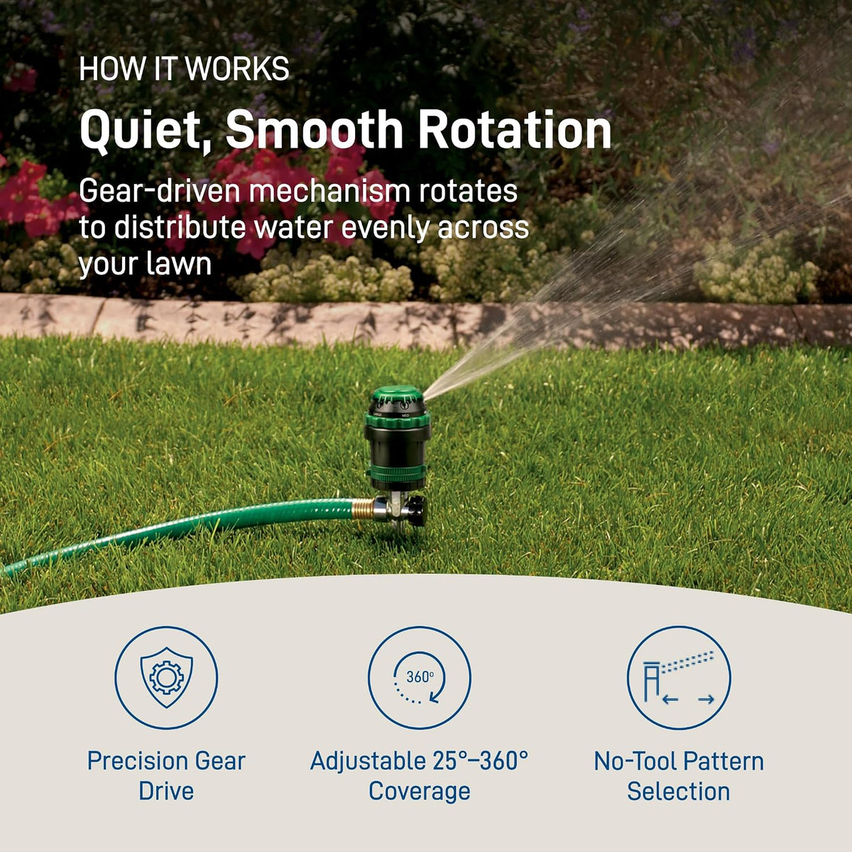 H2O-Six Gear-Drive Sprinkler on Metal T-Spike - Customizable Lawn Watering Coverage - Multi-Pattern Rotating Head with Adjustable Spray Range - Durable Outdoor Yard Irrigation Sprinkler - 58573