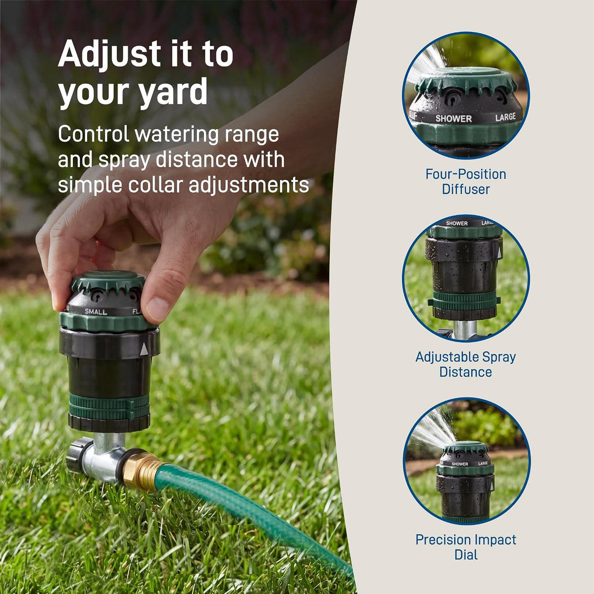 H2O-Six Gear-Drive Sprinkler on Metal T-Spike - Customizable Lawn Watering Coverage - Multi-Pattern Rotating Head with Adjustable Spray Range - Durable Outdoor Yard Irrigation Sprinkler - 58573
