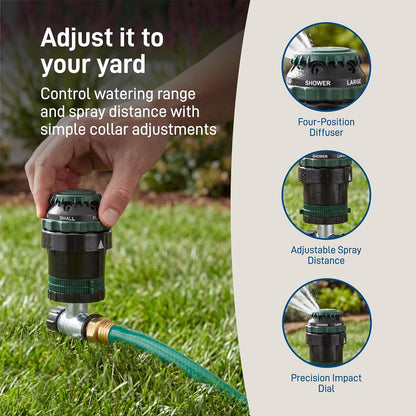 H2O-Six Gear-Drive Sprinkler on Metal T-Spike - Customizable Lawn Watering Coverage - Multi-Pattern Rotating Head with Adjustable Spray Range - Durable Outdoor Yard Irrigation Sprinkler - 58573