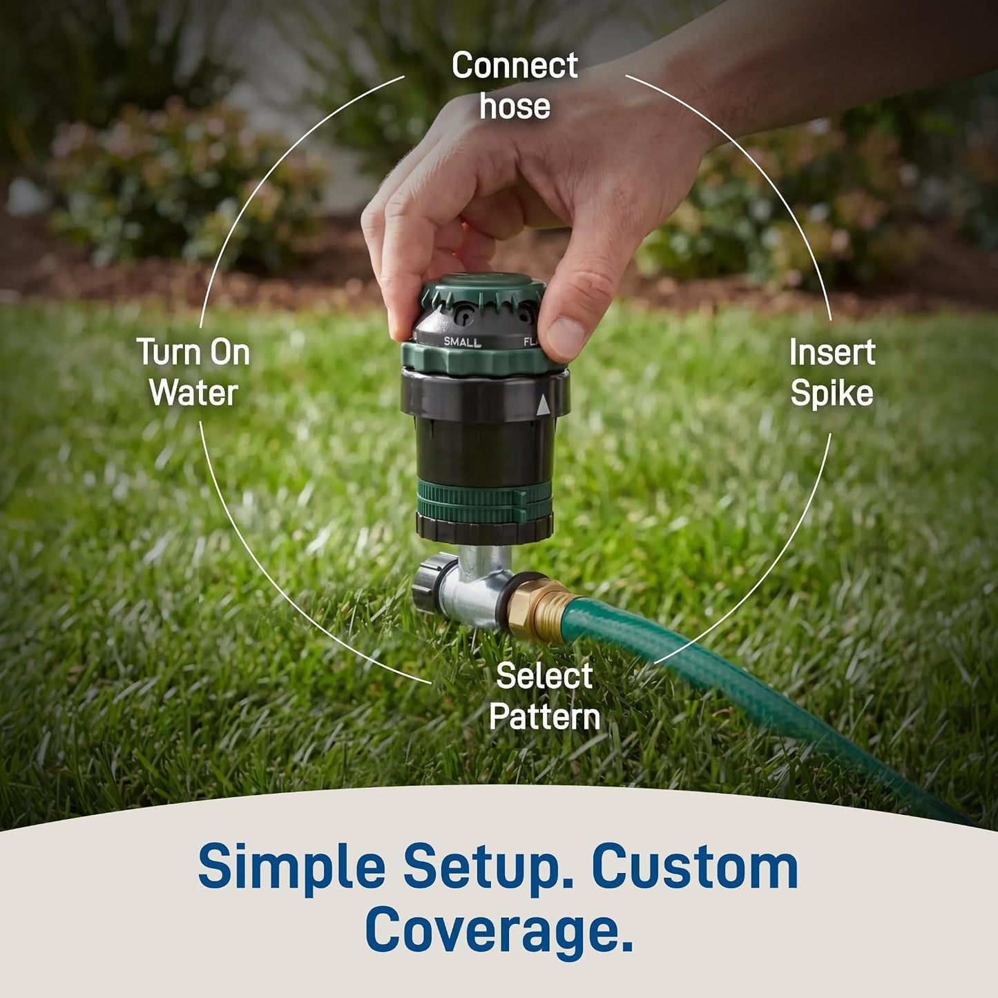 H2O-Six Gear-Drive Sprinkler on Metal T-Spike - Customizable Lawn Watering Coverage - Multi-Pattern Rotating Head with Adjustable Spray Range - Durable Outdoor Yard Irrigation Sprinkler - 58573