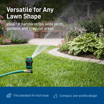 H2O-Six Gear-Drive Sprinkler on Metal T-Spike - Customizable Lawn Watering Coverage - Multi-Pattern Rotating Head with Adjustable Spray Range - Durable Outdoor Yard Irrigation Sprinkler - 58573