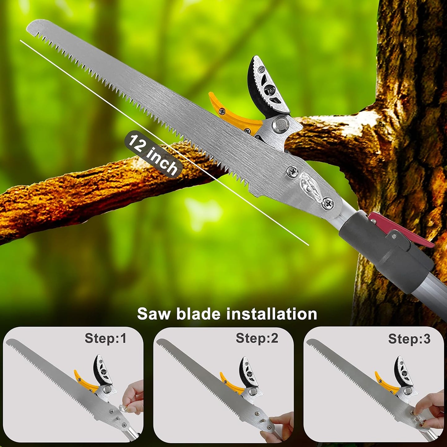 Tree Trimmer 4.5-7.3 FT Extendable, Pole Saw and Pruner