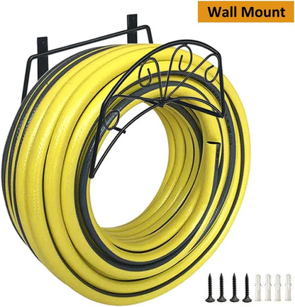 Garden Hose Holder, Water Hose Holder,Sturdy Hose Reel Holds, Metal Water Hose Stand for Outside -Wall Mount Or Hanger (Black)