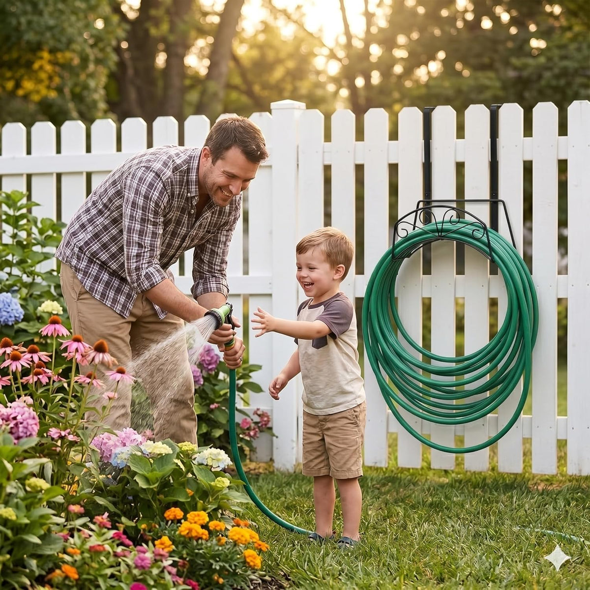 Garden Hose Holder, Water Hose Holder,Sturdy Hose Reel Holds, Metal Water Hose Stand for Outside -Wall Mount Or Hanger (Black)
