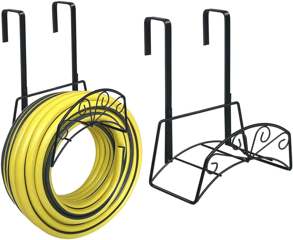 Garden Hose Holder, Water Hose Holder,Sturdy Hose Reel Holds, Metal Water Hose Stand for Outside -Wall Mount Or Hanger (Black)
