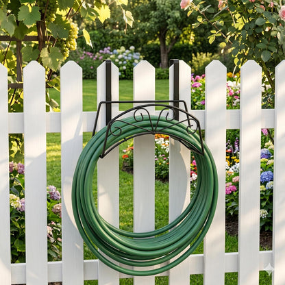 Garden Hose Holder, Water Hose Holder,Sturdy Hose Reel Holds, Metal Water Hose Stand for Outside -Wall Mount Or Hanger (Black)