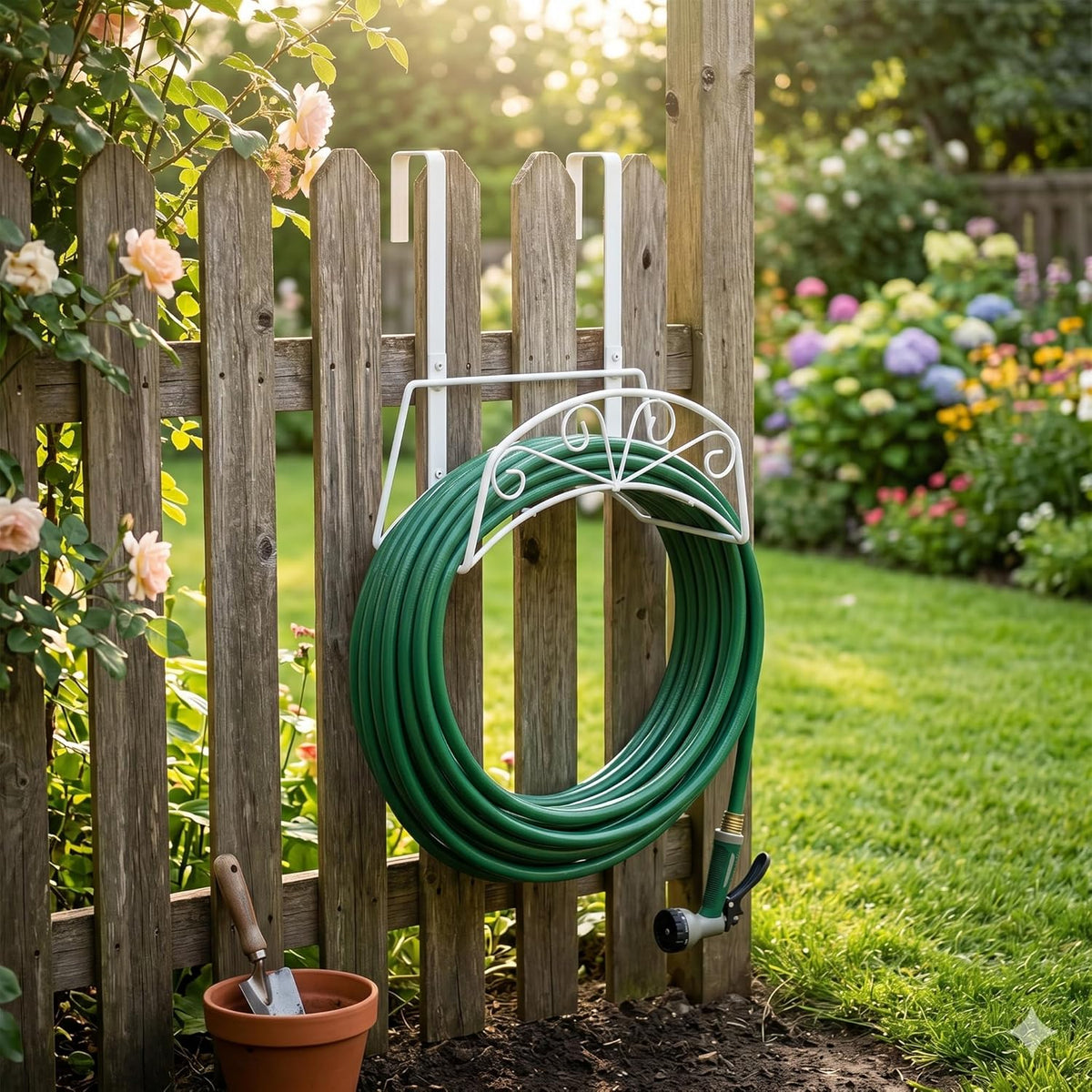 Garden Hose Holder, Water Hose Holder,Sturdy Hose Reel Holds, Metal Water Hose Stand for Outside -Wall Mount Or Hanger (Black)