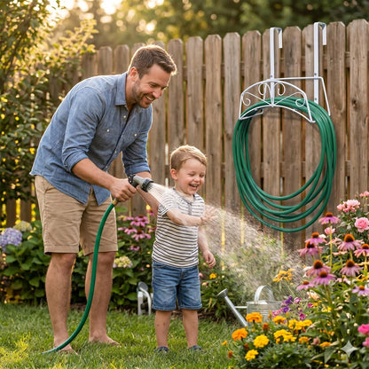 Garden Hose Holder, Water Hose Holder,Sturdy Hose Reel Holds, Metal Water Hose Stand for Outside -Wall Mount Or Hanger (Black)
