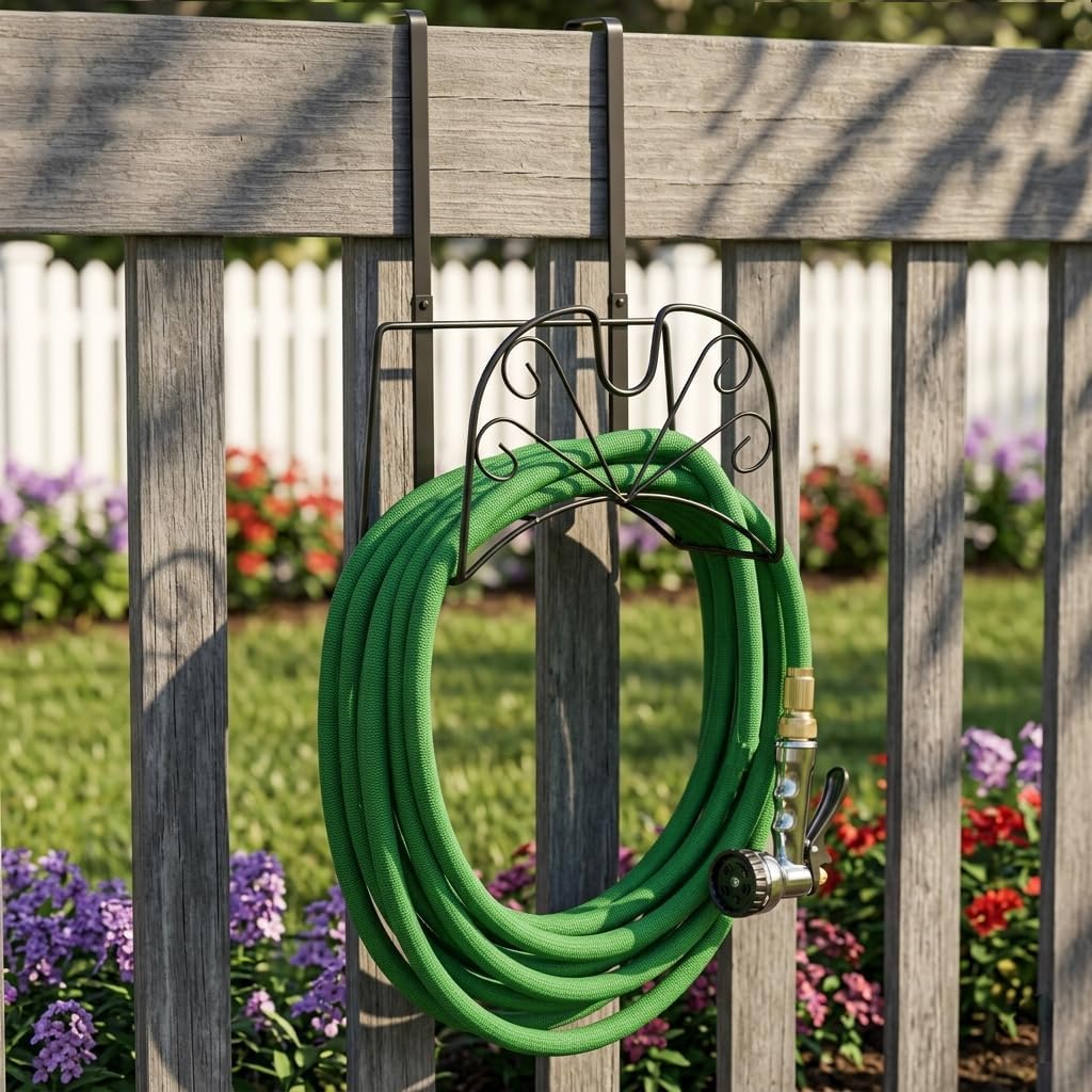 Garden Hose Holder, Water Hose Holder,Sturdy Hose Reel Holds, Metal Water Hose Stand for Outside -Wall Mount Or Hanger (Black)