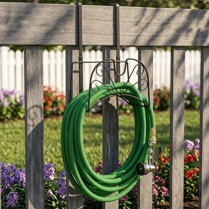 Garden Hose Holder, Water Hose Holder,Sturdy Hose Reel Holds, Metal Water Hose Stand for Outside -Wall Mount Or Hanger (Black)