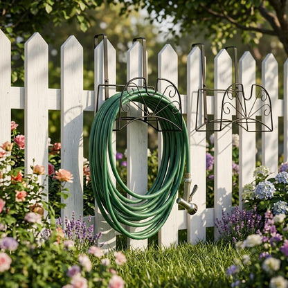 Garden Hose Holder, Water Hose Holder,Sturdy Hose Reel Holds, Metal Water Hose Stand for Outside -Wall Mount Or Hanger (Black)