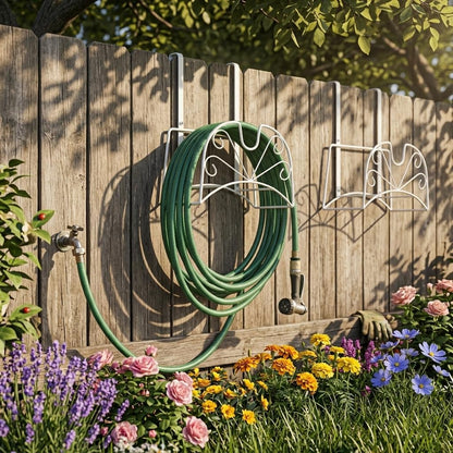 Garden Hose Holder, Water Hose Holder,Sturdy Hose Reel Holds, Metal Water Hose Stand for Outside -Wall Mount Or Hanger (Black)