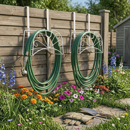Garden Hose Holder, Water Hose Holder,Sturdy Hose Reel Holds, Metal Water Hose Stand for Outside -Wall Mount Or Hanger (Black)