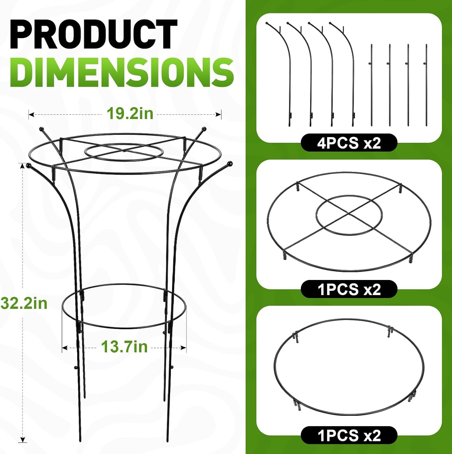 2 Pack Metal Peony Plant Support Cage, 32.2 x 19.2 Inch with Wide Top Ring