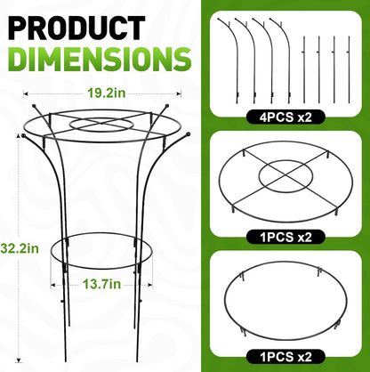2 Pack Metal Peony Plant Support Cage, 32.2 x 19.2 Inch with Wide Top Ring