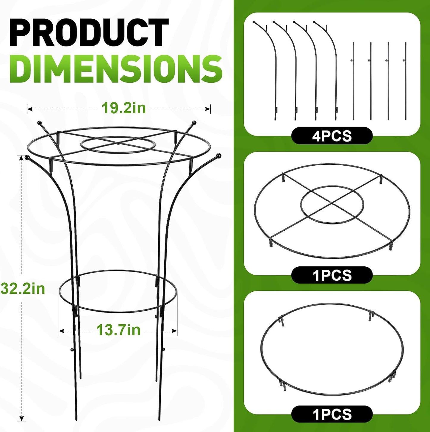 2 Pack Metal Peony Plant Support Cage, 32.2 x 19.2 Inch with Wide Top Ring